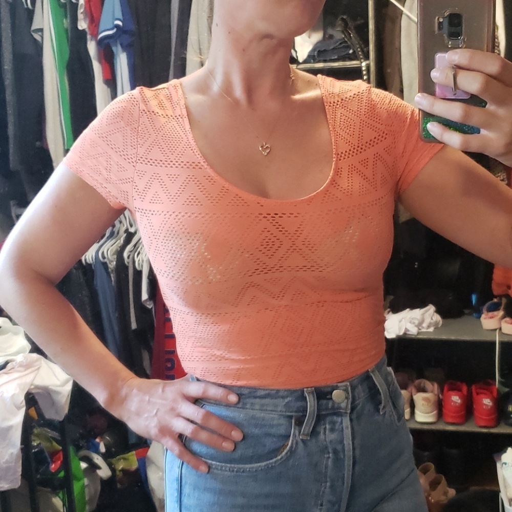 Laser cut coral colored t shirt